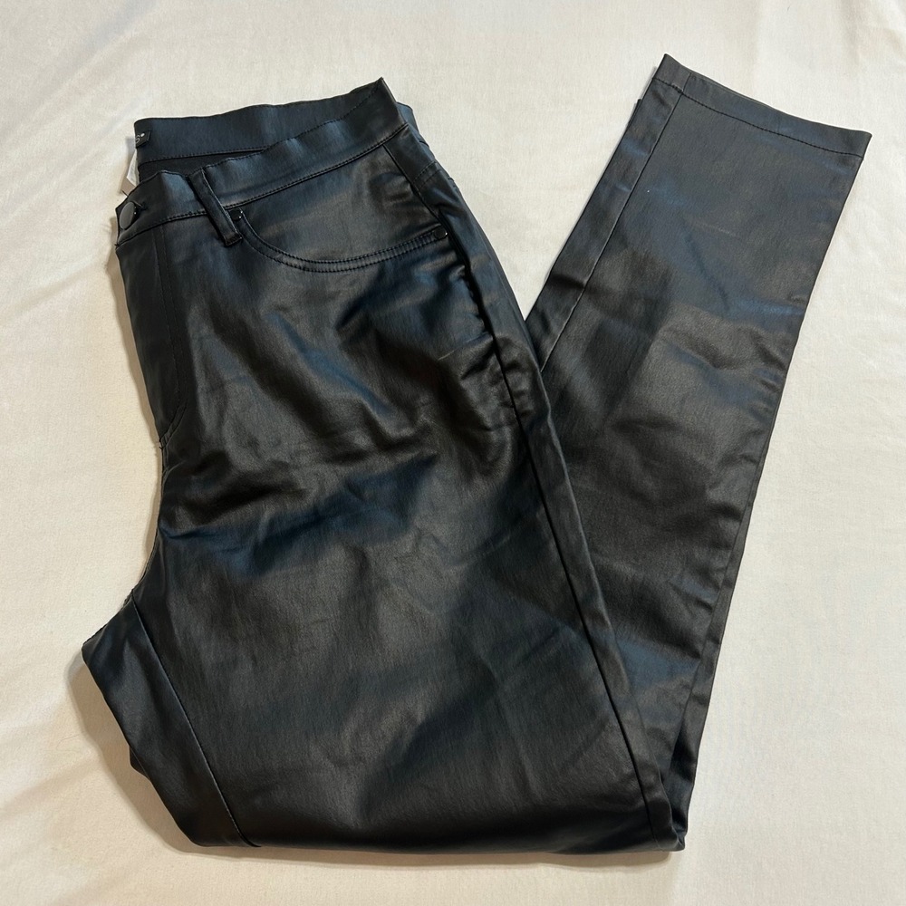 Venus Black Coated Skinny Pants Faux Leather Look High Rise Size 12 Stretch